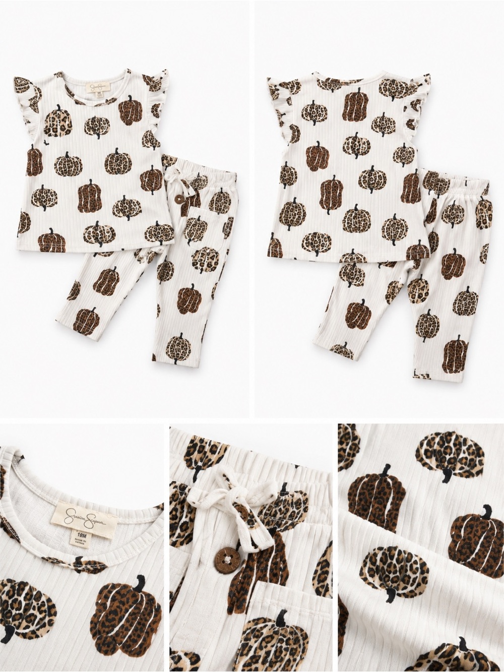 Jessica Simpson Cream & Brown Leopard Pumpkin Ribbed Pajama Set